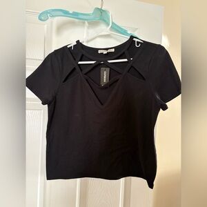 Express Black Strappy V-Neck Cutout Crop Top